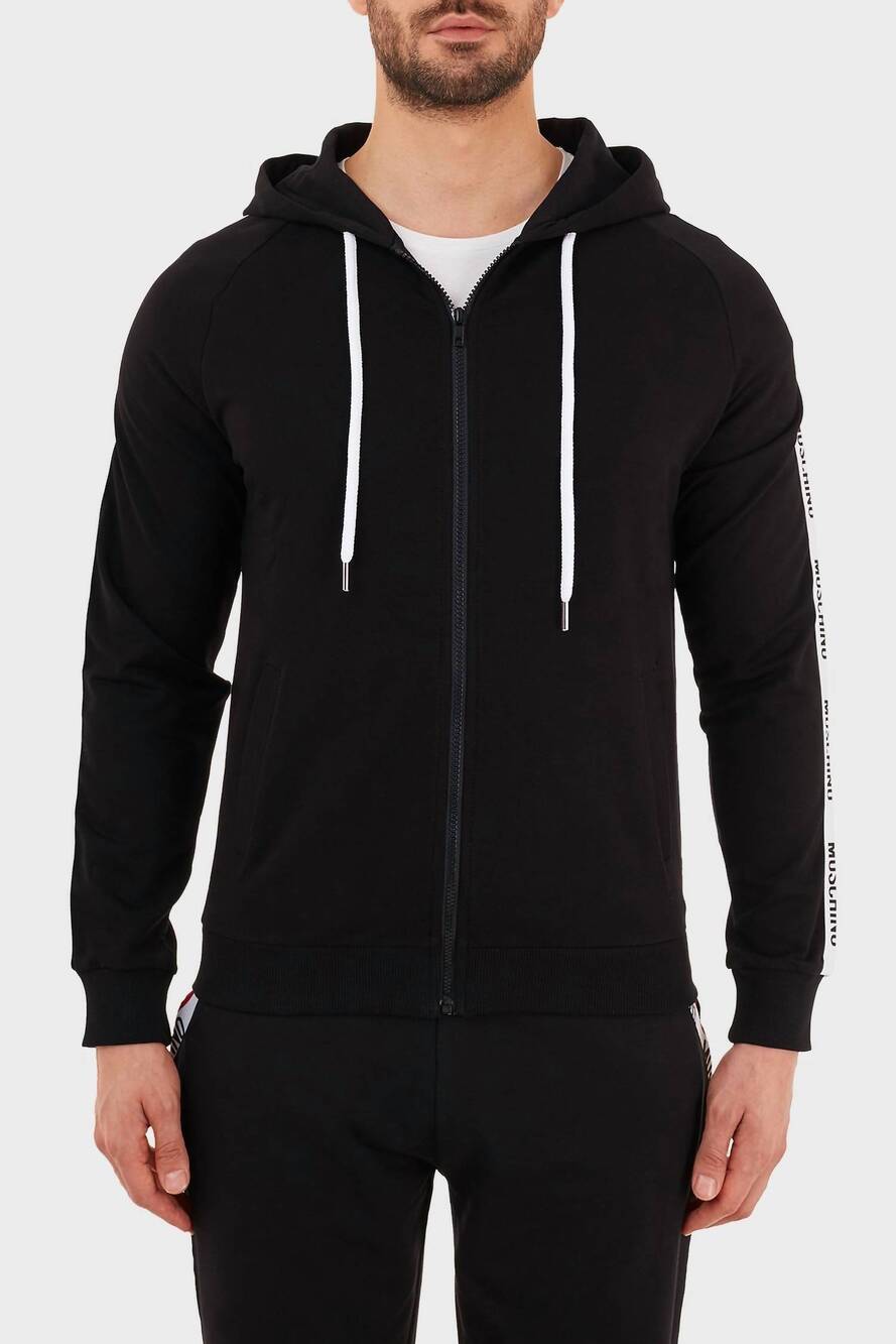 NEW MOSCHINO side stripe full zip hoodie in black